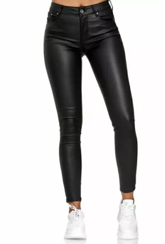 Damen Hose Leder Optik Push Up Kunstleder Skinny Coated Lederimitat Stretch DE - Bild 1 von 8