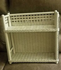 VINTAGE White WICKER Rattan Wall Hanging Or Standing Shelf, Boho, Retro