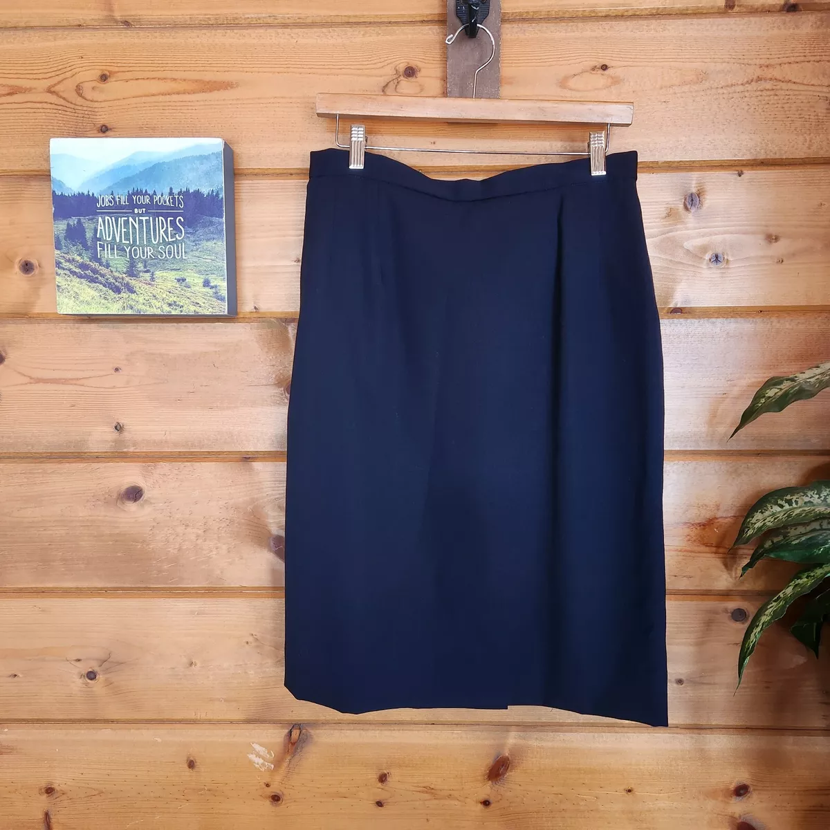 Austin Reed Vintage Crepe Pencil Skirt Navy Blue Lined 100