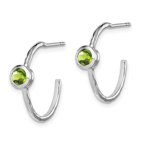19mm Sterling Silver Rhodium-Plated w/ Peridot Post Hoop Earrings - Picture 2 of 6