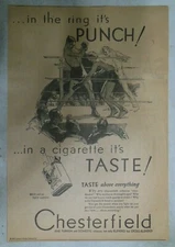 Chesterfield Cigarette Ad: It's The Punch !  from 1929 Size:~10 x 15 inches