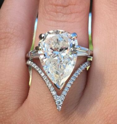 Huge Pear Cut CZ Engagement Wedding Ring Set In Solid 925 Sterling  Silver