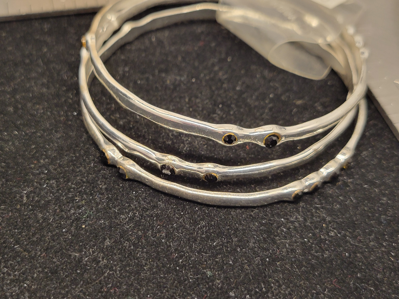 Bangle Bracelet Silver Set of 3 Black Onyx Stones 176-image