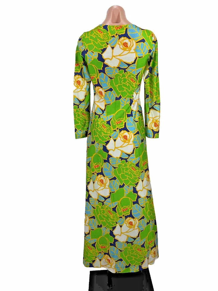Vintage 70s Kaftan PSYCHEDELIC Sheath Dress Hippie Festival Kaftan Neon Floral - Image 2 of 4