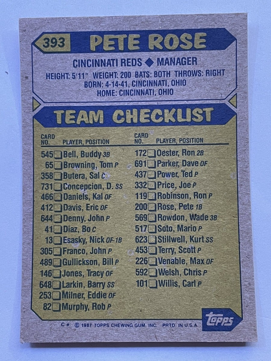 1987 topps pete rose cincinnati reds #393 rare baseball card 1987 Topps Pete Rose Cincinnati Reds #393 RARE Baseball Card MLB Near Mint  NM+