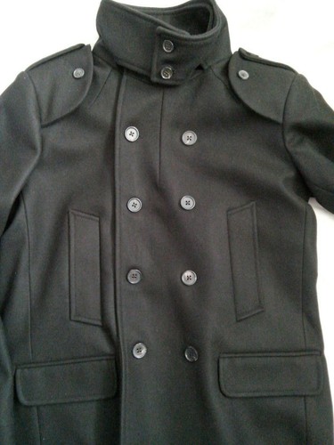 Rich & Royal Black Cashmere Wool Double Breasted & Collared Coat UK Large EU 50 - Picture 4 of 11