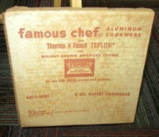 VTG. ENTERPRISE ALUMINUM COMPANY 2 QT. BUFFET CASSEROLE 6212-WBT, WALNUT BROWN