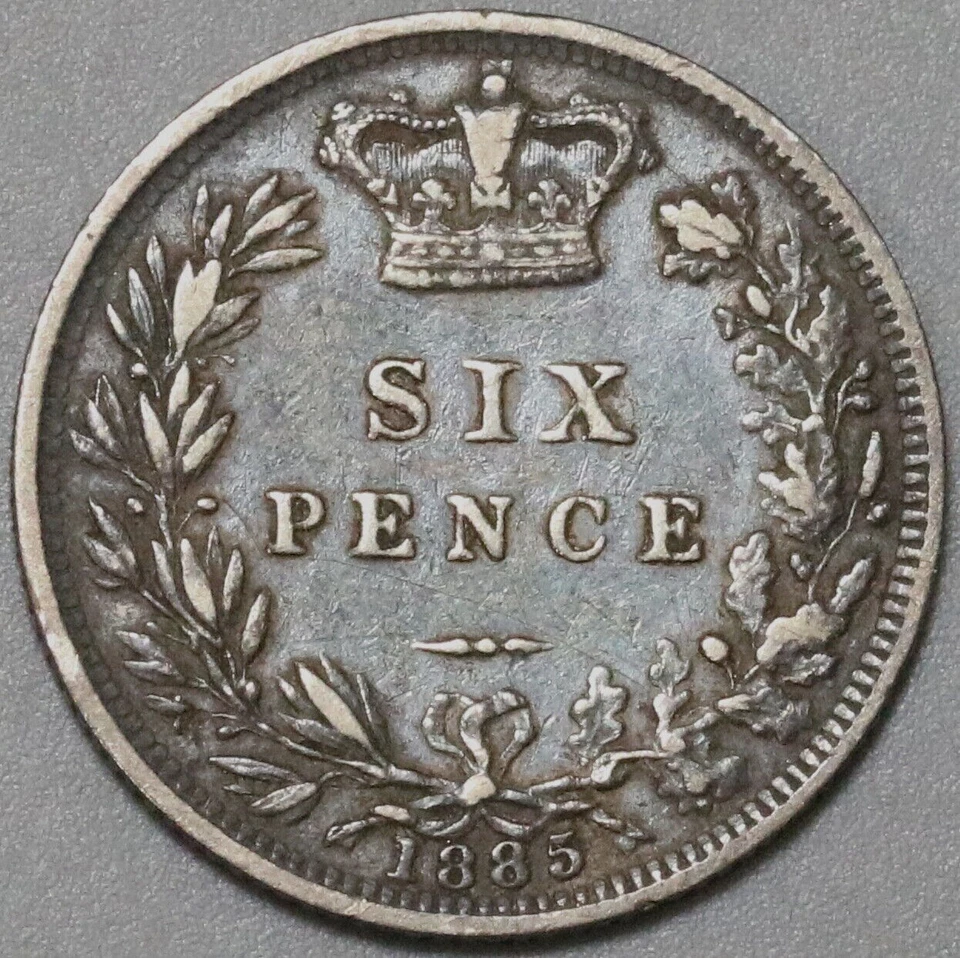 Moeda de prata 1885 Victoria 6 pence Legend estado perfeito erro muito bom estado Grã-Bretanha (23112601R) - Imagem 3 de 3