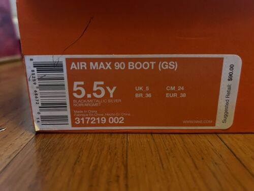 Nike Air Max 90 boot 5.5Y Women’s 7 winter boots BLACK/SILVER *BRAND NEW* - Picture 3 of 3