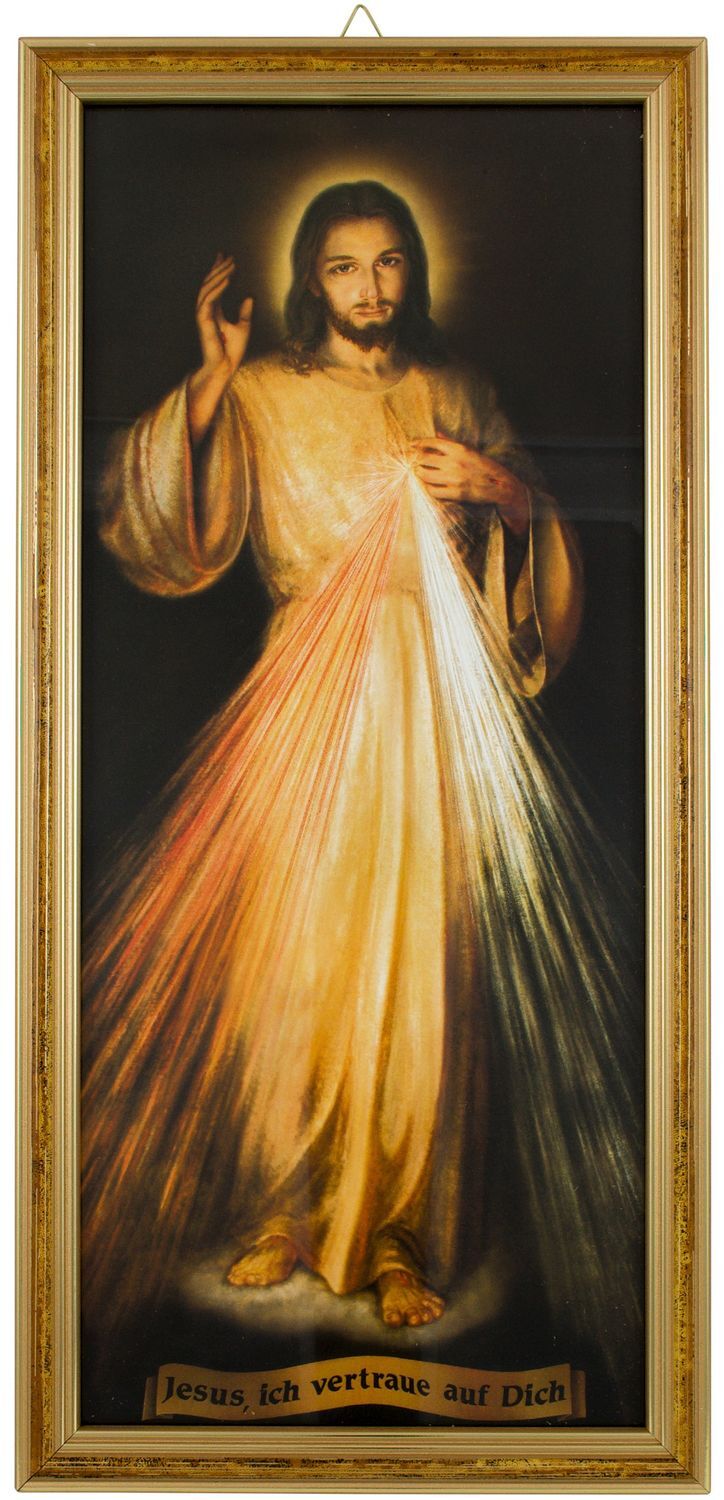 Wandbild Barmherziger Jesus Ich vertraue auf dich Holz Glas gerahmt 36 cm