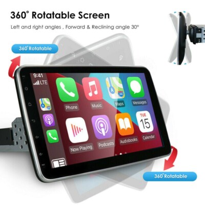 1 DIN Rotatable 10 Inch Touch Screen Android 9.1 Car Stereo Radio GPS Wifi OBD2