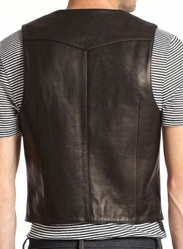 Para hombre Piel de Cordero Cuero Chaleco Elegante Occidental Abrigo Clásico Cremallera Abrigo - Imagen 2 de 7