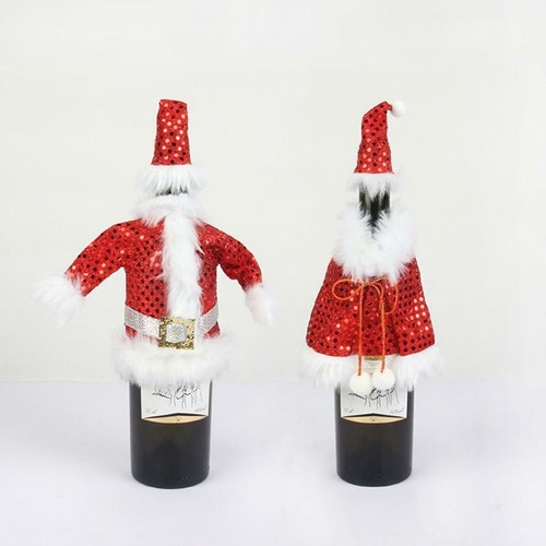 Christmas Sequin Sweater Wine Bottle Cover Coat Hat Wine Bottle Gift Bag Decor - Picture 4 of 12
