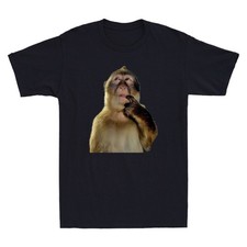 T-shirt manica corta uomo Thinking Monkey divertente scimmia animale meme regalo novità