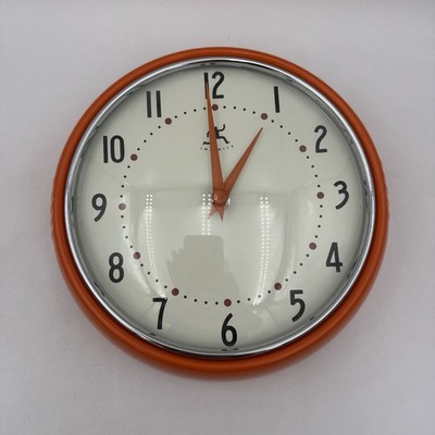 Infinity Instruments 9.5'' Orange Retro Round Wall Clock Quartz Silent Metal