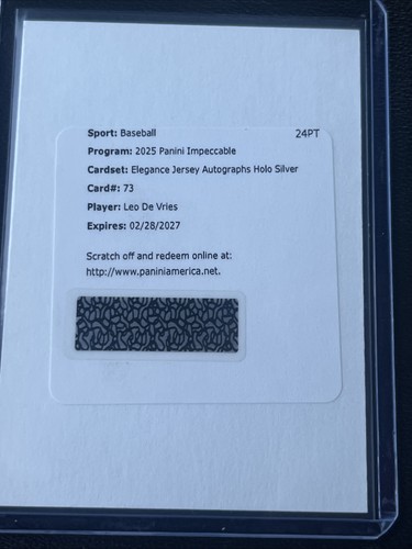 2025 Panini Impeccable # /25 Leo De Vries Elegance Jersey Holo Silver Auto