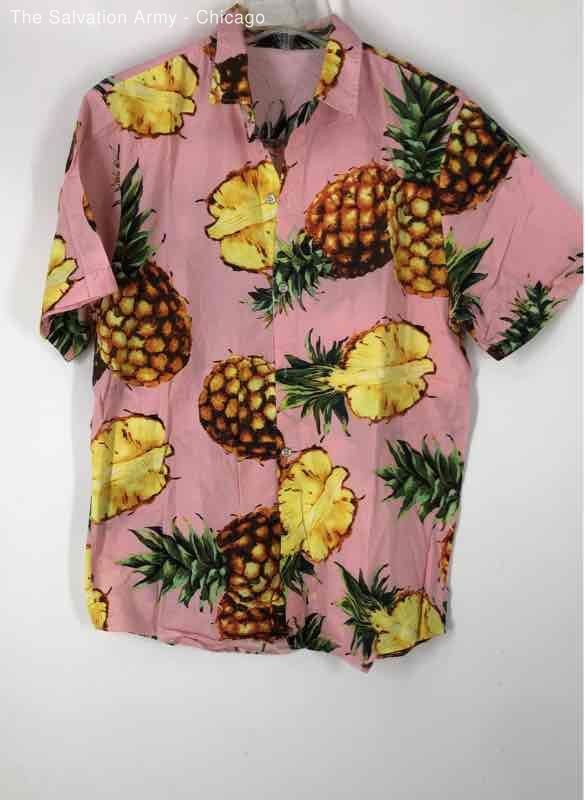 SSLR Collection Mens Pink Pineapple Collared Short Sleeve Button-Up Shirt Size M