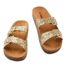 ANNA Women's Glory Slide Comfort Casual Sandals Size 7.5 M, Gold Glitter NEW