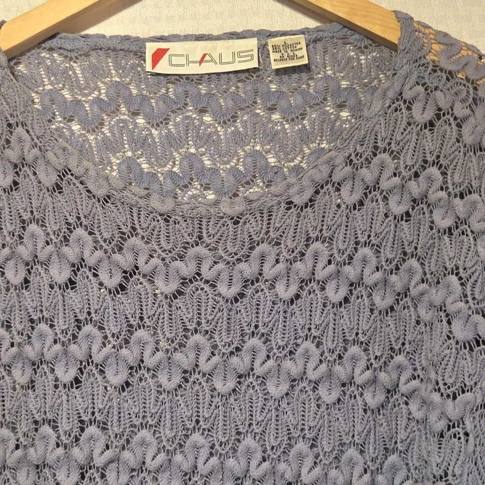 Chaus Women’s Large  Lavender Sheer Knit Tunic Sweater Top Long Sleeve Vintage - Image 2 of 4