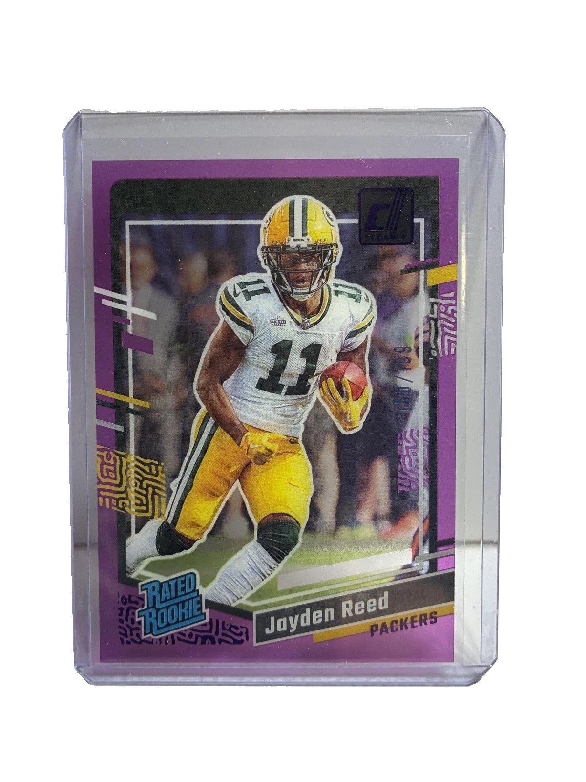 2023 Panini Clearly Donruss - Rated Rookie Jayden Reed #68 Purple /199 (RC)