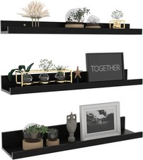 24 Inch Black Floating Shelves Wall Mounted Woodgrain Picture Ledge Shelf For St