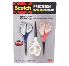 Set of 3 Scissors Scotch 3M Titanium Precision Ultra Edge 8" Scissor Blue Green