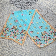 Vintage Floral Sheer Scarf Blue Orange