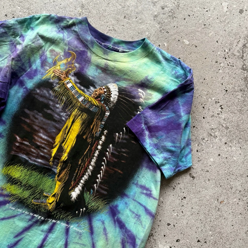 T-shirt vintage da uomo tie dye nativi americani indiani stampati Aztec SS... - Immagine 3 di 4
