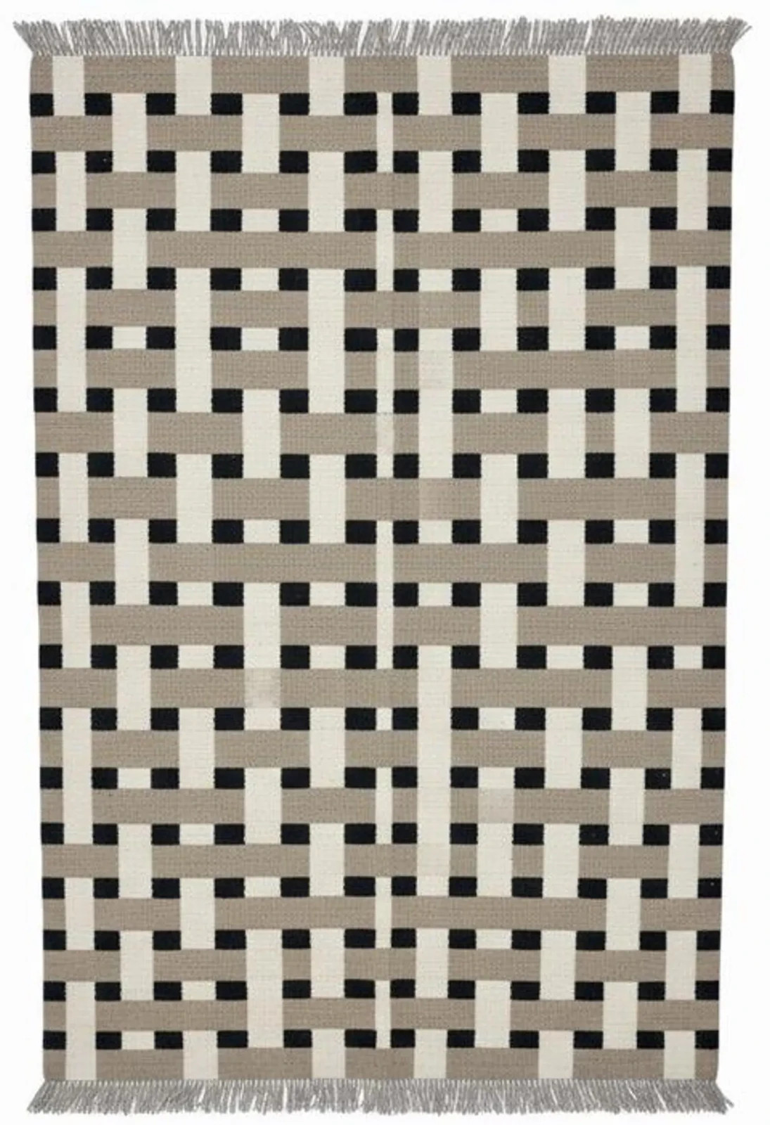 Modern Geometric Hand Knotted Wool Dhurrie Rug Color Black White Grey Carpet Rug