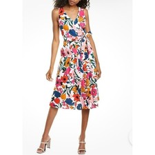 Donna Morgan Womens Stretch Cotton Poplin V-Neck Floral Midi Dress Multi 6