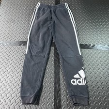 Adidas Pants Youth Large 14/16 Black Three Stripe Joggers Logo Athletic Cuffed