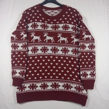 Mens Red Christmas Winter Jumper - Size L Pullover