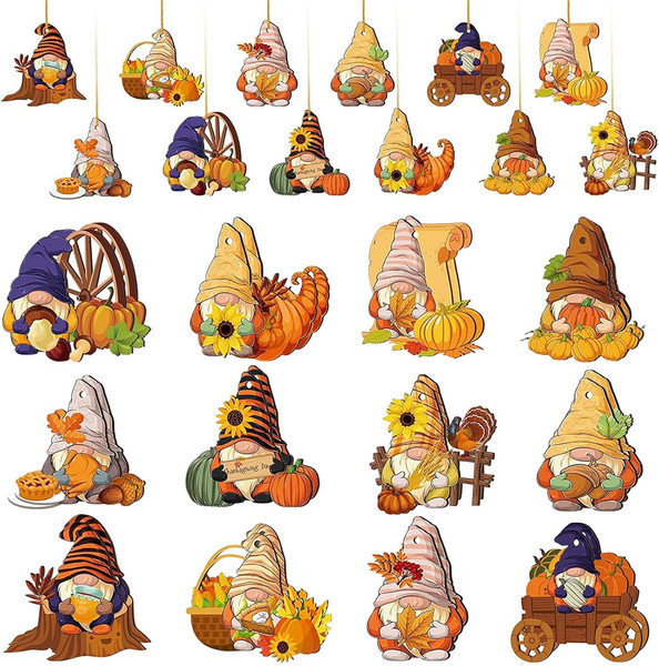 24 StüCk HäNgende HolzanhäNger Wichtel Ahornblatt-KüRbis Deko-image