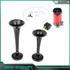 12V 130DB Loud Car Truck Boat Dual Trumpet Train Air Horn Compressor Kit Black