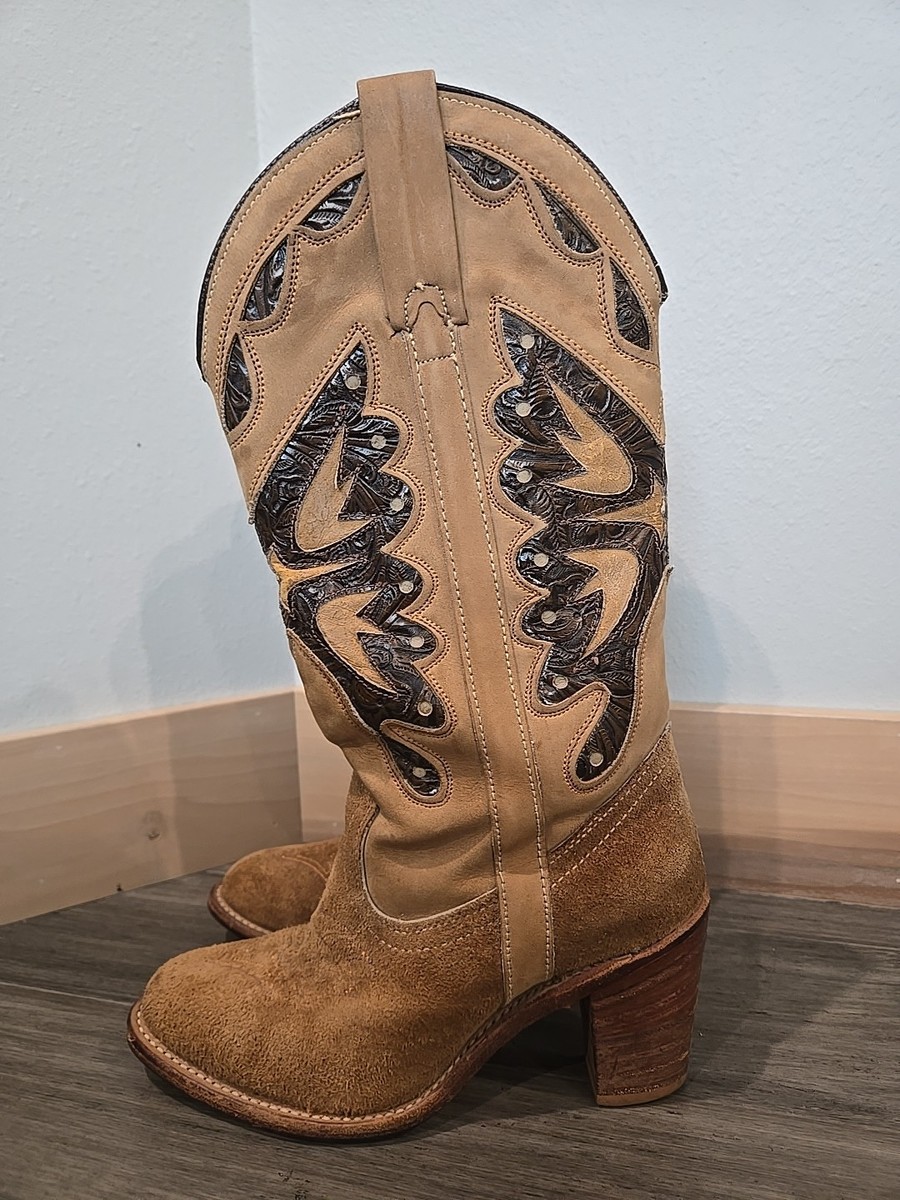 Vintage Miss Capezio Brown Leather Butterfly Western Cowgirl Boots