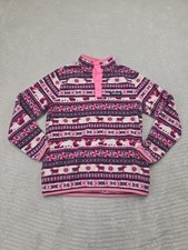 Lands End Fleece Girls Large 10/12 Pull Over Quarter Snap Aztec Moose Print