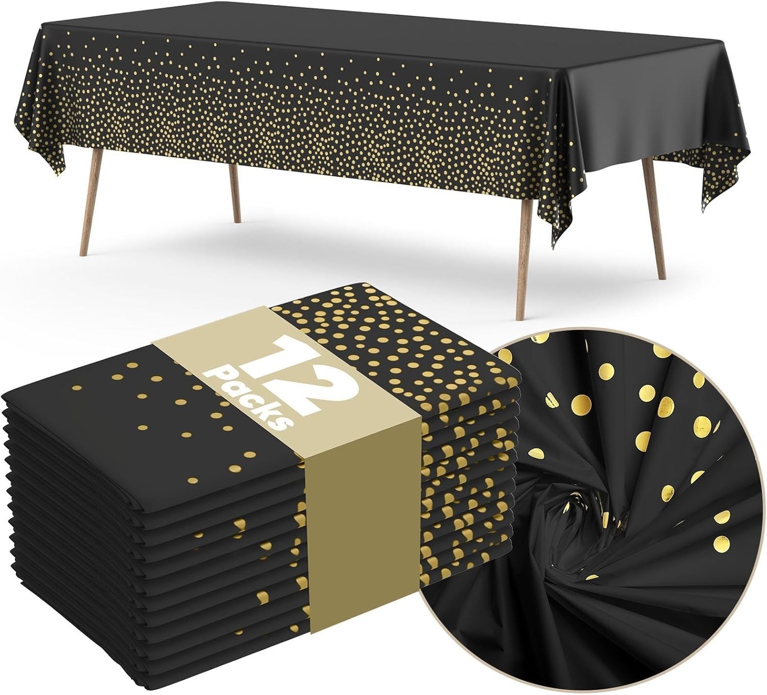 12 Pack Plastic Table Cloth Disposable, 54&rdquo;x108&rdquo; Black a