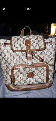 Gucci Interlocking G Patch Drawstring Flap Backpack GG Coated Canvas Small