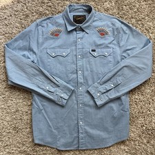 Howler Brothers CrossCut Rising Sun Chambray Blue Gaucho Shirt Pearl Snap Size S