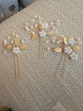 Pearl Gold Leaf Bridal Hair Pins Set Of 3 All Different NEW