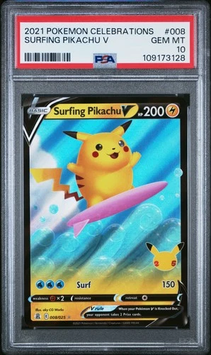2021 POKEMON CELEBRATIONS #008 SURFING PIKACHU V PSA 10