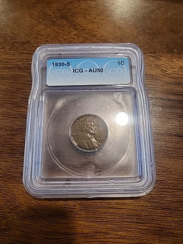 1930 S 1C Lincoln Wheat Penny, ICG, AU50