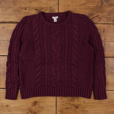 L.L. Bean Pullover Pulli M Damen Baumwolle Burgund Zopfmuster Outdoor Lila Strick