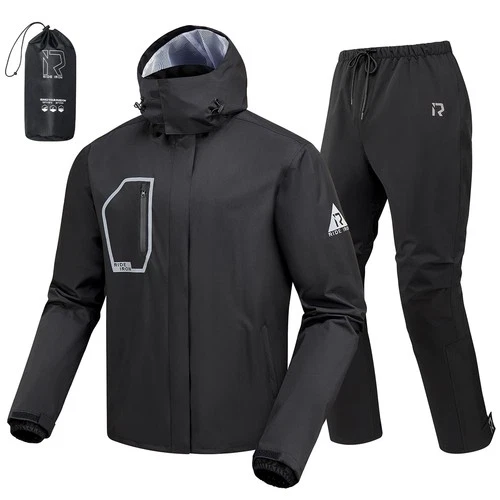 RIDEIRON Rain Suit, Motorcycle rain gear for men, 15000mm XXL, Black - product listing photo