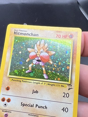 Pokemon TCG Hitmonchan Holo Rare Card 8/130 Base Set 2 SWIRL LP/NM ZB1 - Picture 2 of 3