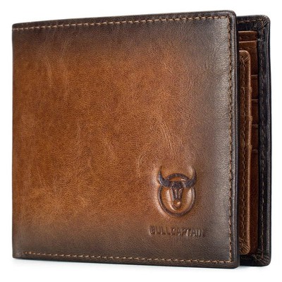 BULLCAPTAIN RFID Wallets for Men Slim Bifold Genuine Leather Small, Brown 
