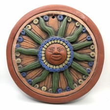 Terra Cotta Clay Sun Face Wall Hanging 8.75 Southwestern Celestial