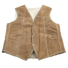 1970s Suede Sherpa Lined Vest Western Hippie Trucker Men s 44 Inch Chest