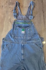 Liberty Denim Bib Overalls Carpenter Mens 42x32 Green Trim Workwear Utility EUC