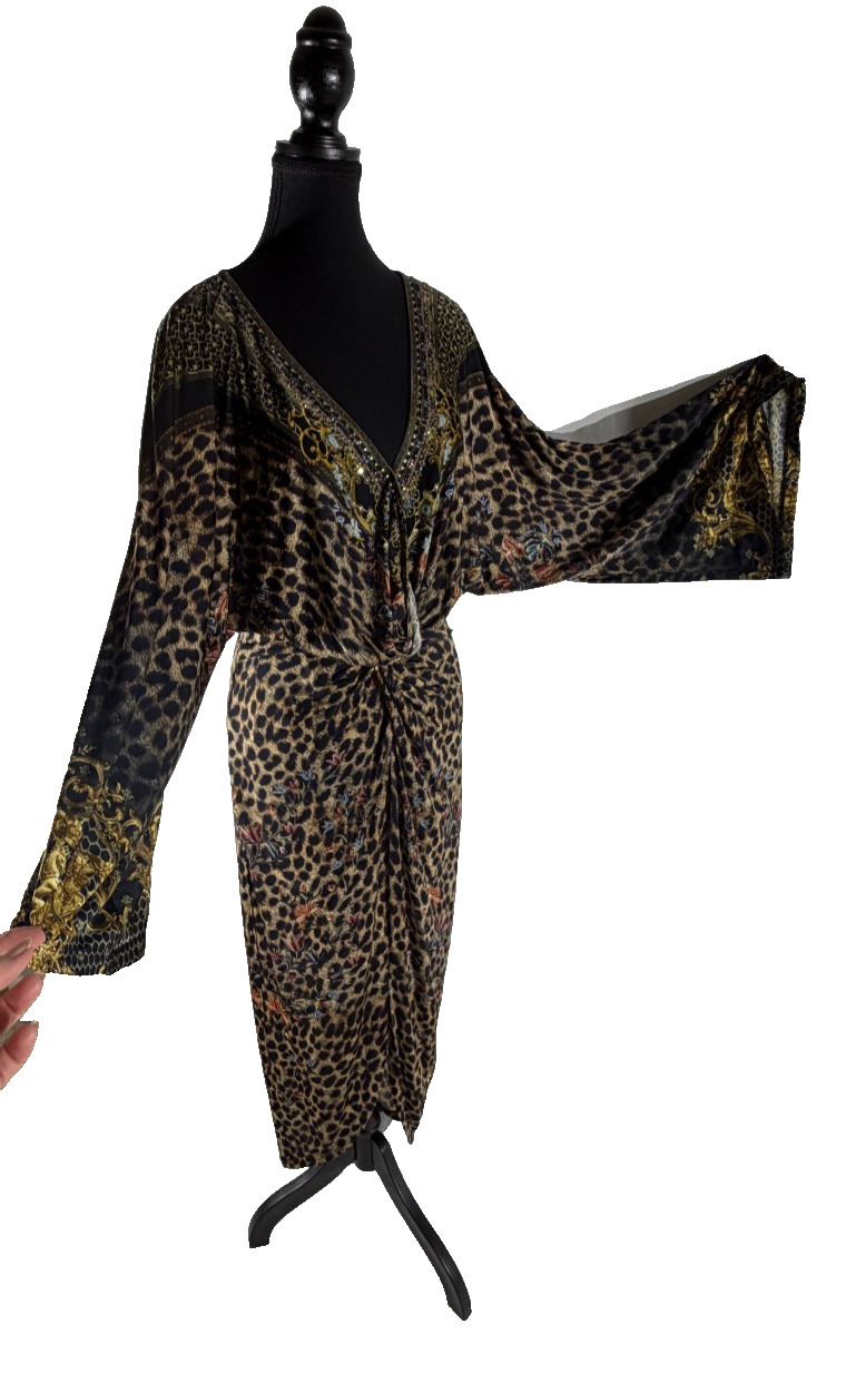Camilla Long Animal Print Twist Dress V-Neck Maxi Size S